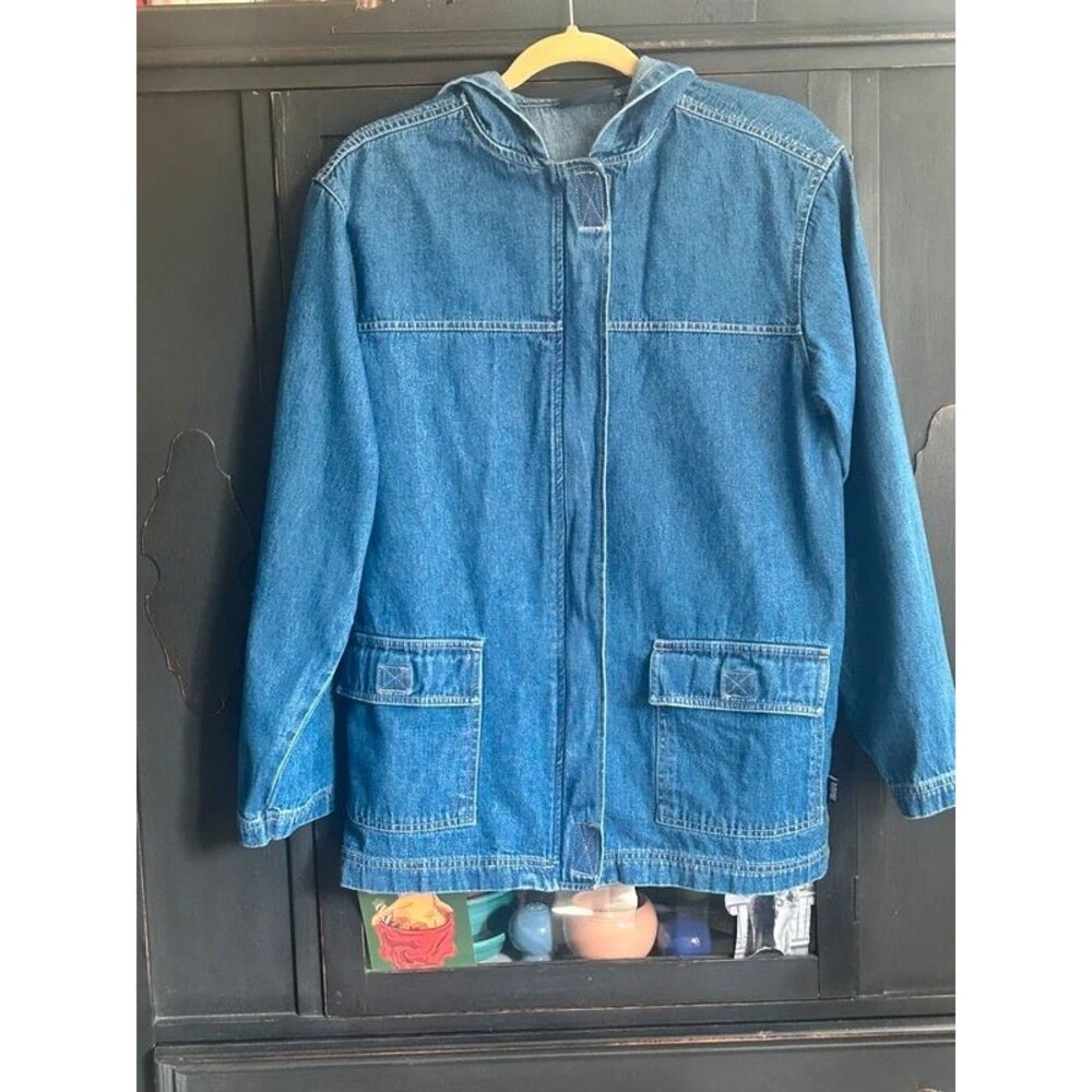 Vtg Blassport M Denim Hooded Chore Coat Full Zip Big Pockets Ranch Trucker Farm